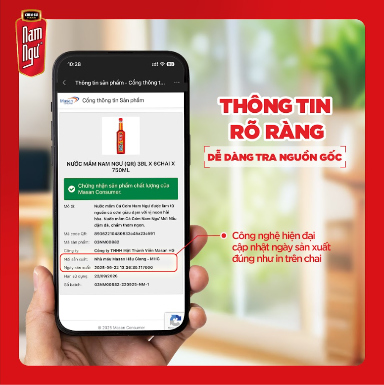 QR Code trên chai nước mắm Nam Ngư giúp xác thực hàng chính hãng